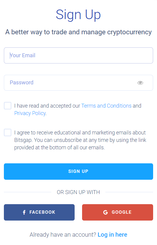 Bitsgap-formularz rejestracji
