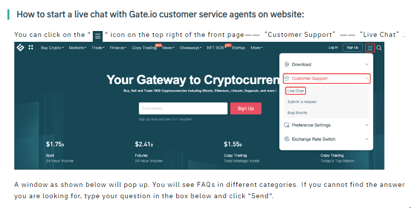 Gate.io Live chat box