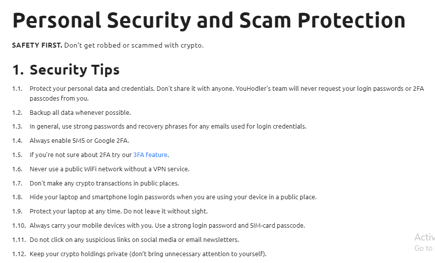 YouHodler Personal Security and Scam Protection