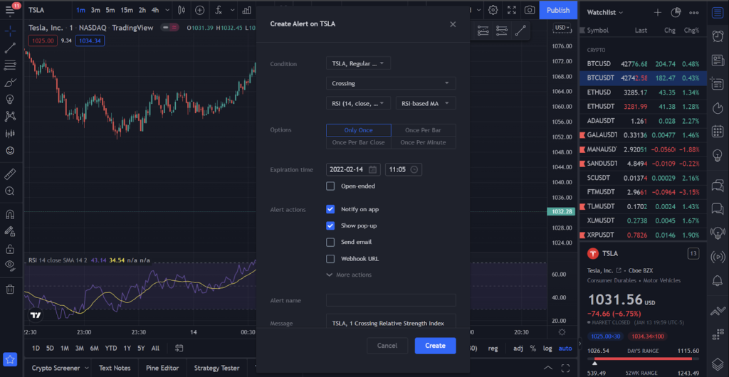 Оповещения TradingView