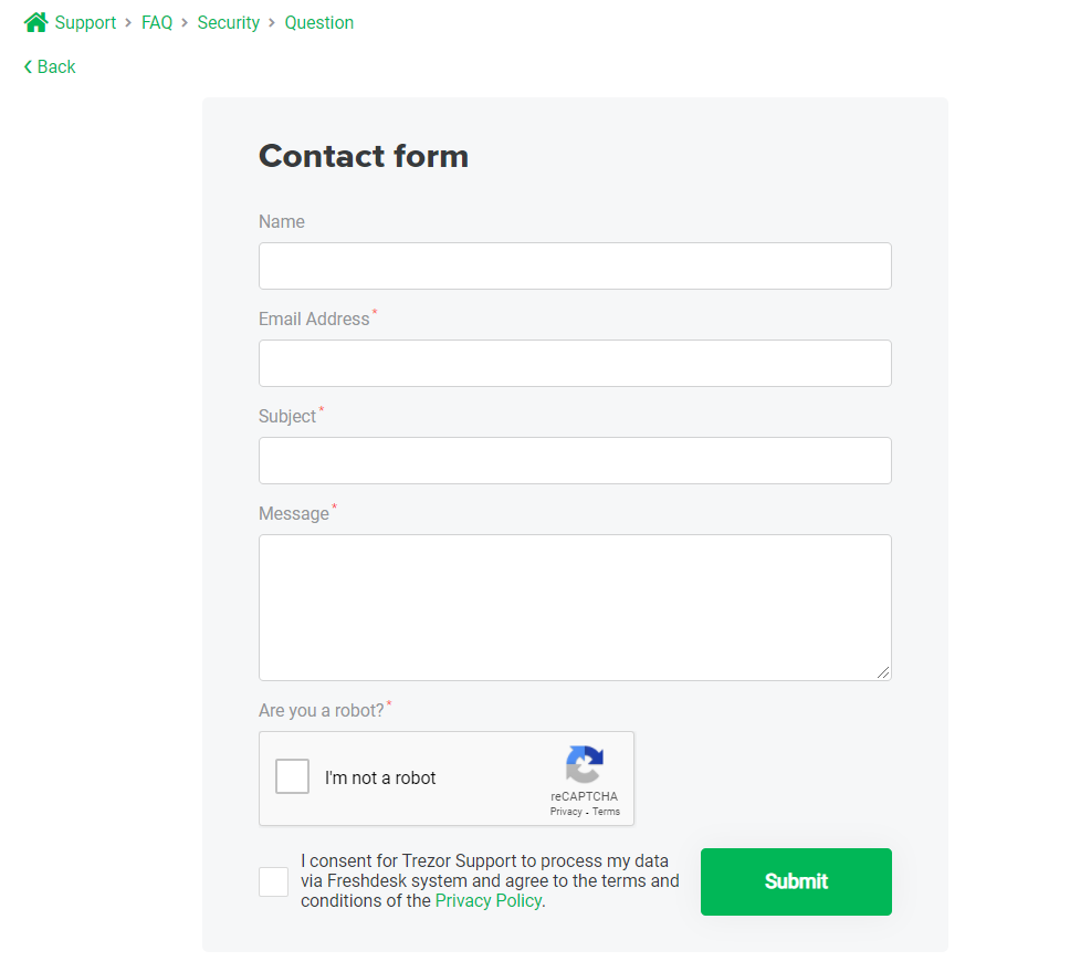 Trezor Contact Form 