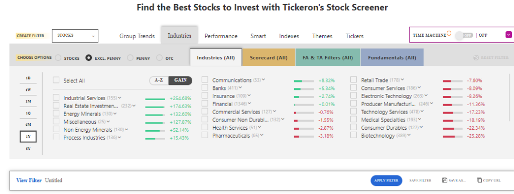 Tickeron's Stock Screener